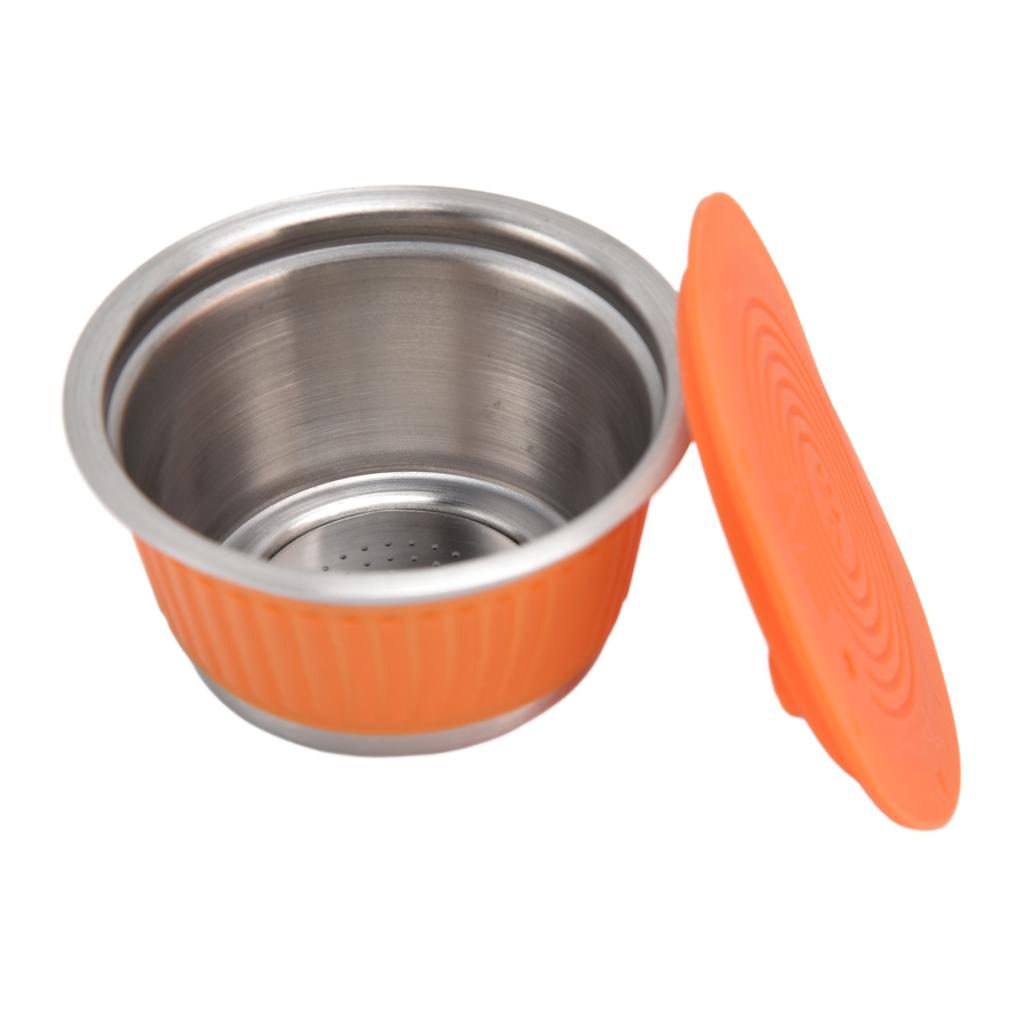 Wiederverwendbare Nachfüllbare Kaffeekapsel Filtertasse aus Edelstahl mit Tamper für Dolce GustoOrange