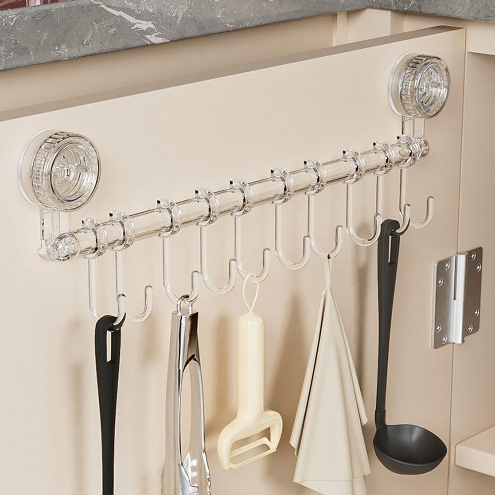 10 Hooks Suction Cup Kitchen Hook Wall Mounted Utensil Holder Shovel Storage Rack Kitchen