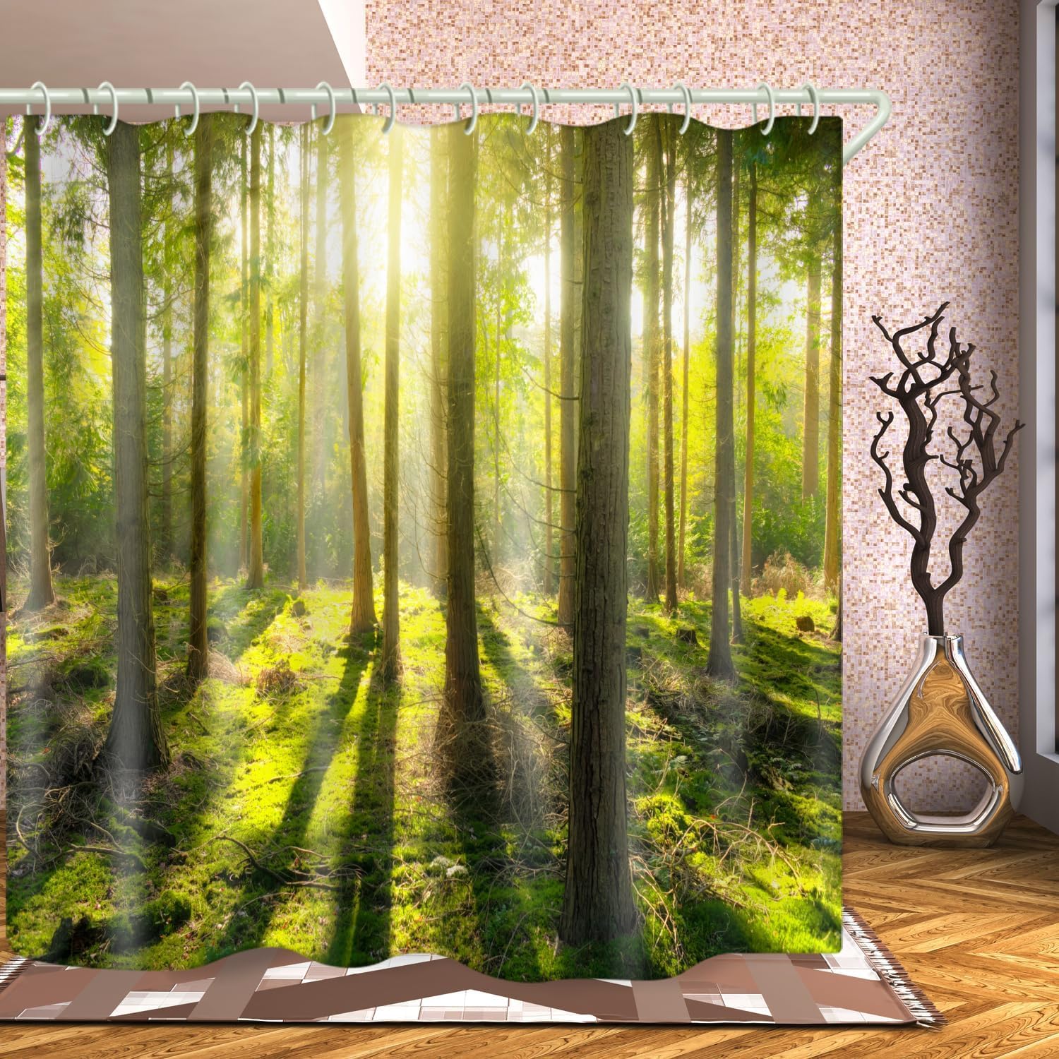 

Bathroom 3D Shower Curtains, Luxurious Standard Waterproof, Washable Fabric, with 12 White Hooks, 71x79 Inches 90x180cm