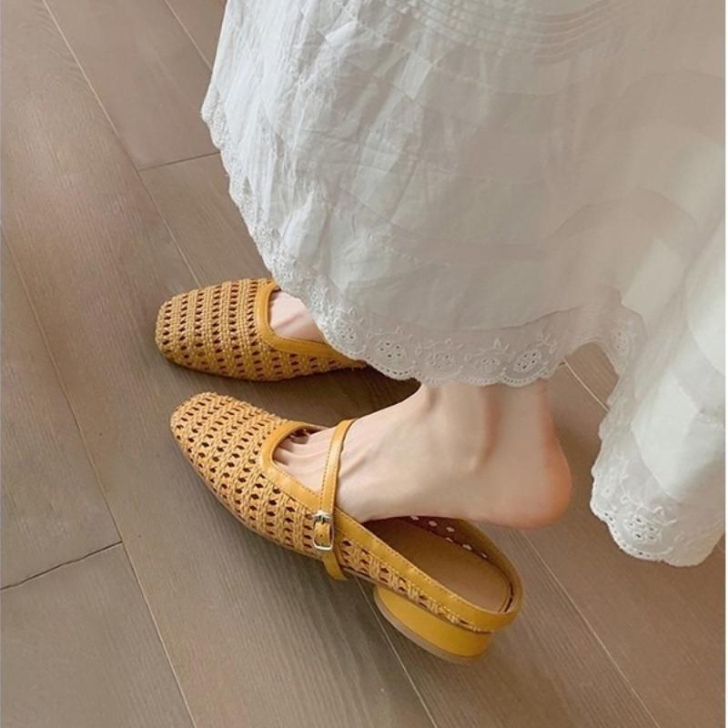 Fashionable Slippers, Women's Hollow Toe Half-slippers, 2025 Summer New Square-toed Low-heel Comfortable Women's Shoes
