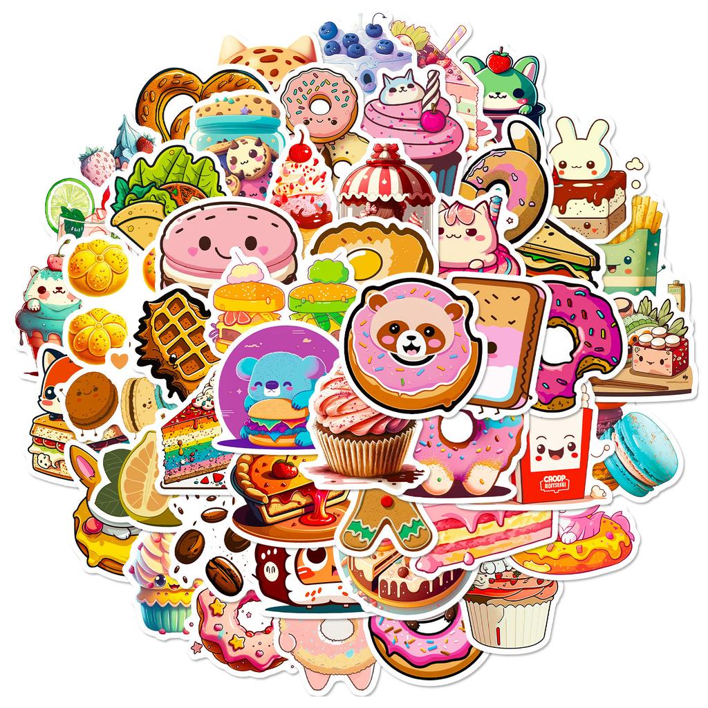 50 Animal Food Donut Stickers New Product Cute Donuts Children Cartoon Stickers