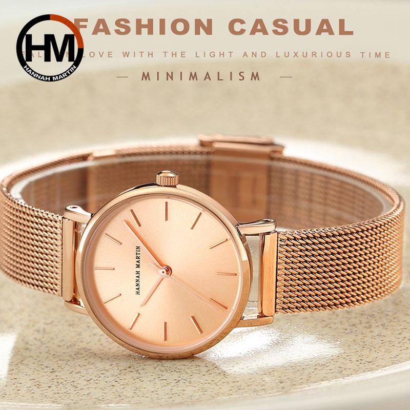 Hannah Martin Japan Quartz Movement High Quality Women Stainless Steel Mesh Rose Gold Waterproof Ladies Watch Dropshipping CC36