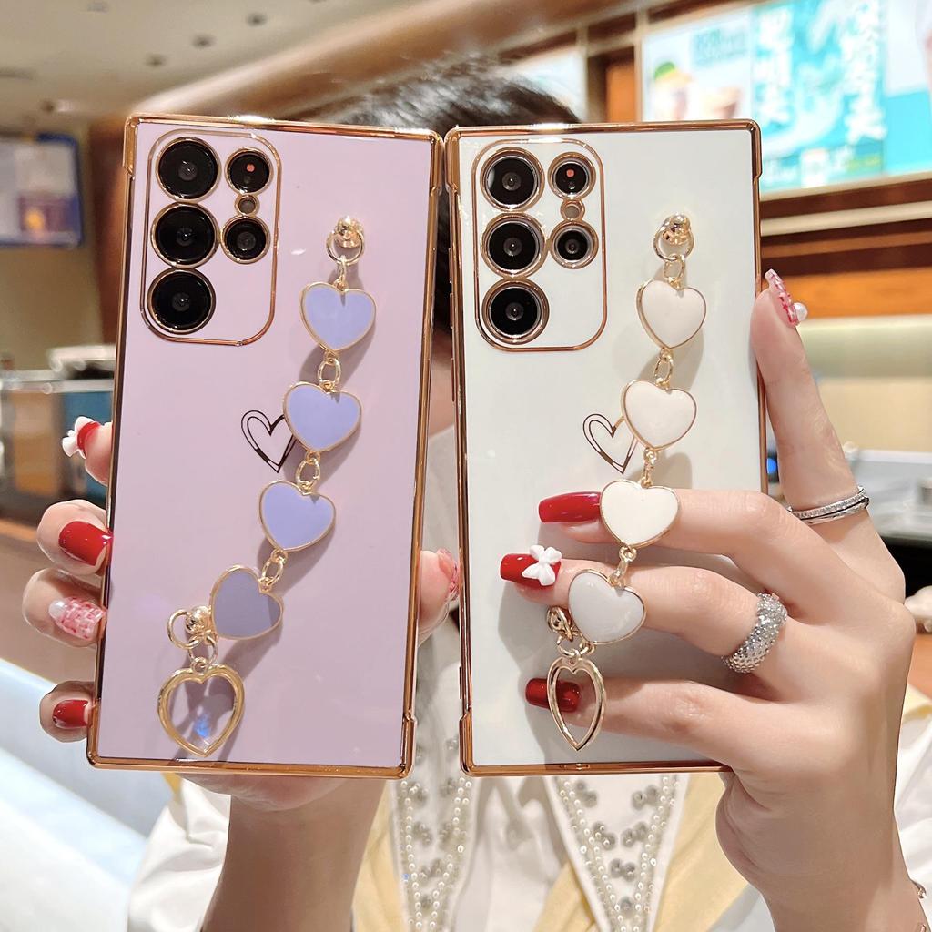Electroplated Heart Bracelet Strap Phone Case for Samsung Galaxy S24U/S23P/A15/A35