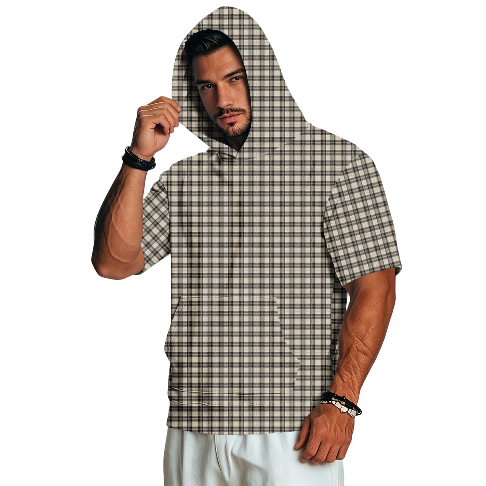 Men s Casual Retro Lightweight Short Sleeve Hooded Sweatshirt Camouflage Print S