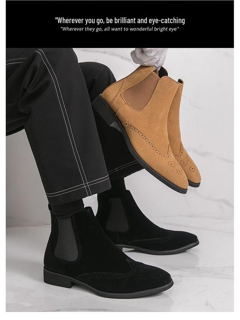 Autumn/Winter 2025 Men’s High-Top Frosted Leather Martin Chelsea Boots - Plus Size Available