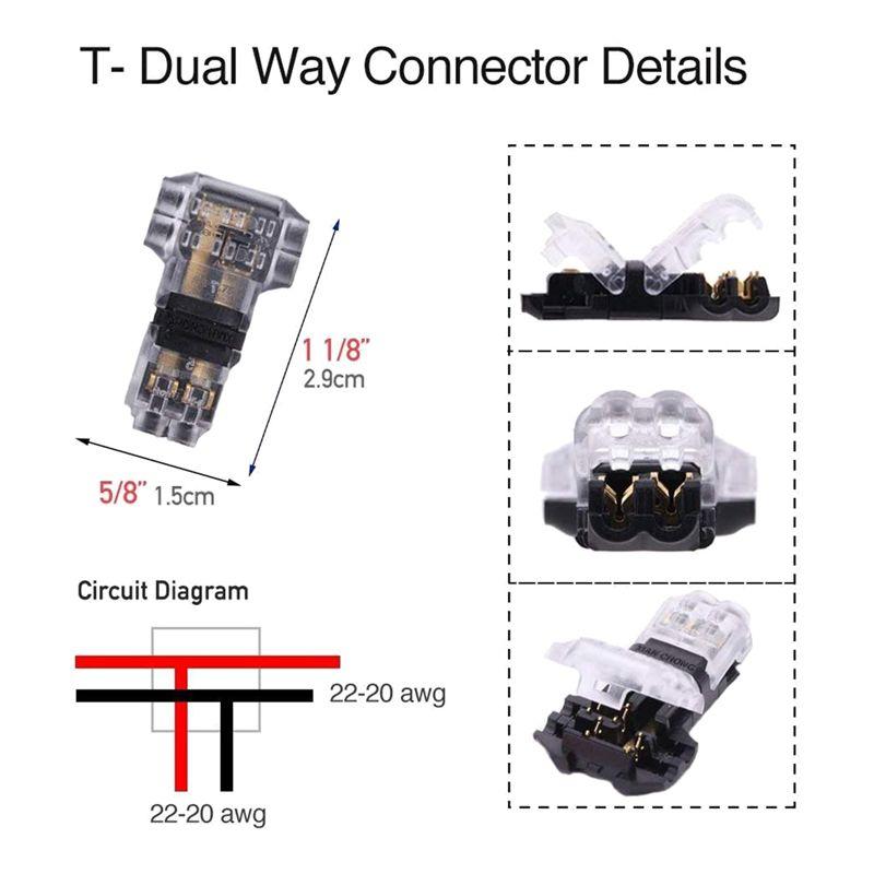 AEE4-Wire Connectors - Low Voltage T Tap Wire Connector, 3 Way Wire Connector, T Type 2 Pin Solderless Fits 24-20 AWG