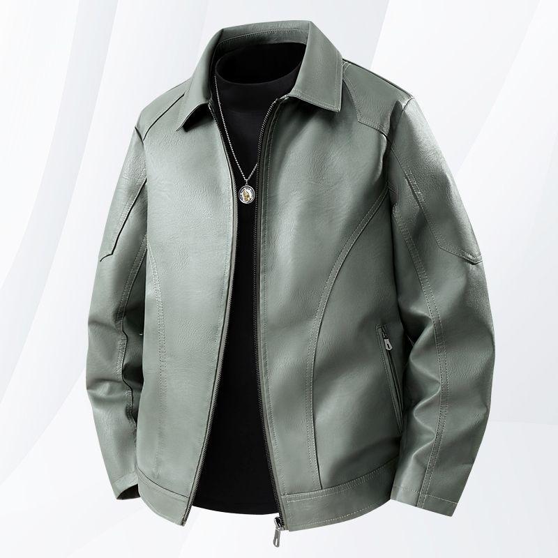 Men's Slim Fit Leather Jacket - Autumn/Winter Casual Lapel Coat with Plus Velvet and Thick Lining