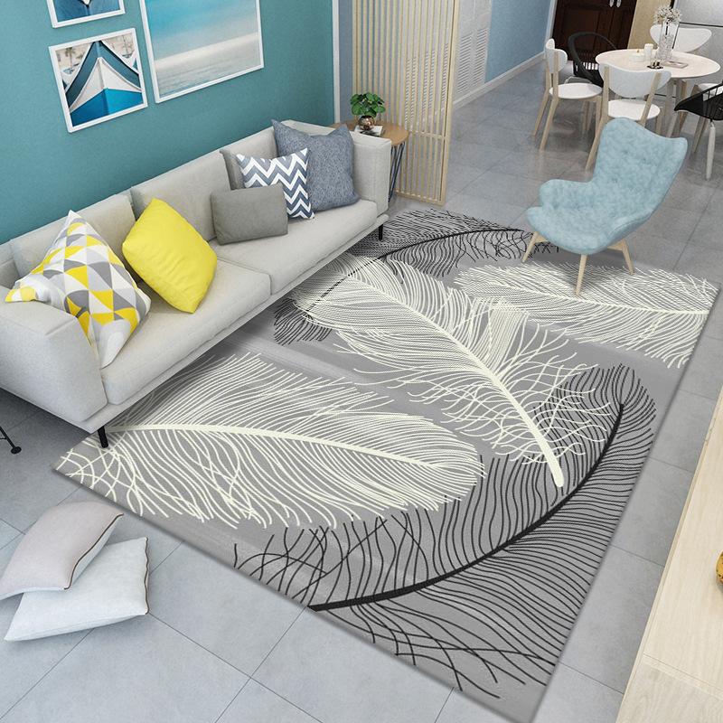 WTEMPO Feather Print Carpet Living Room Large Area Anti-Slip Carpet Bedroom Room Bedside Blanket Home