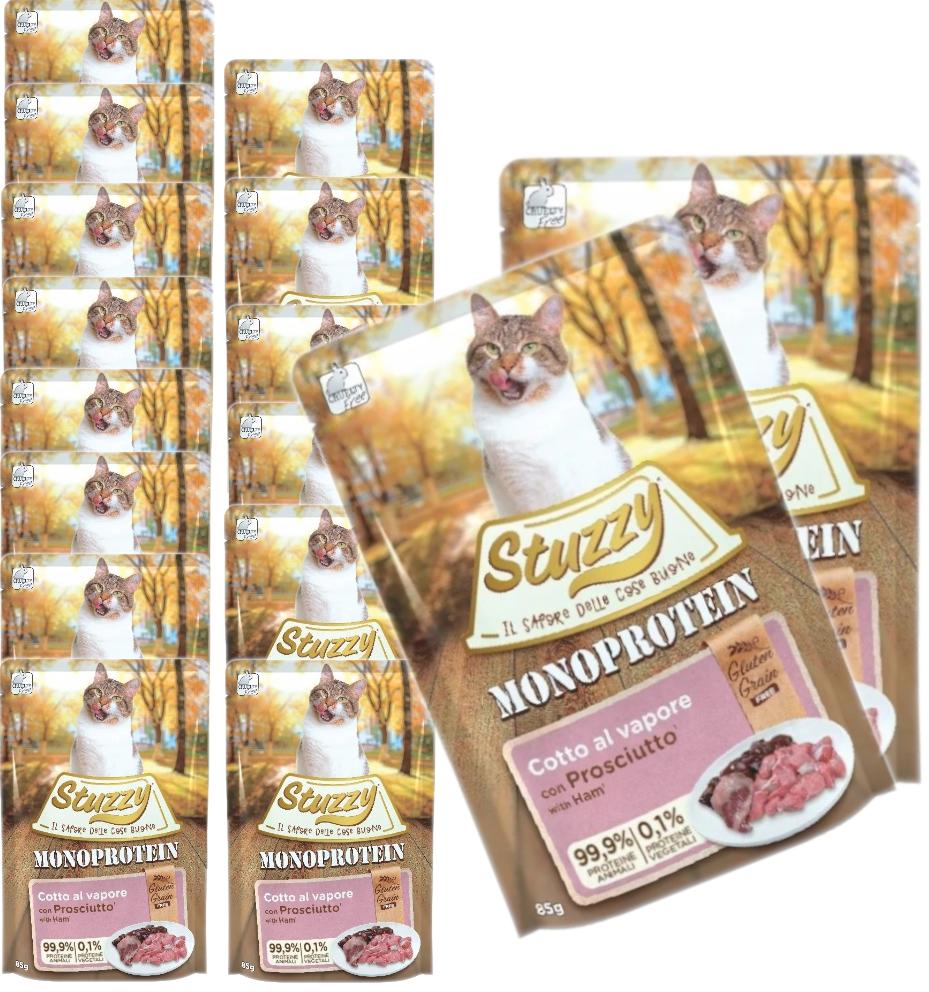 Nassfutter für Katzen STUZZY Monoprotein Schinken Schweinefleisch 16x85g