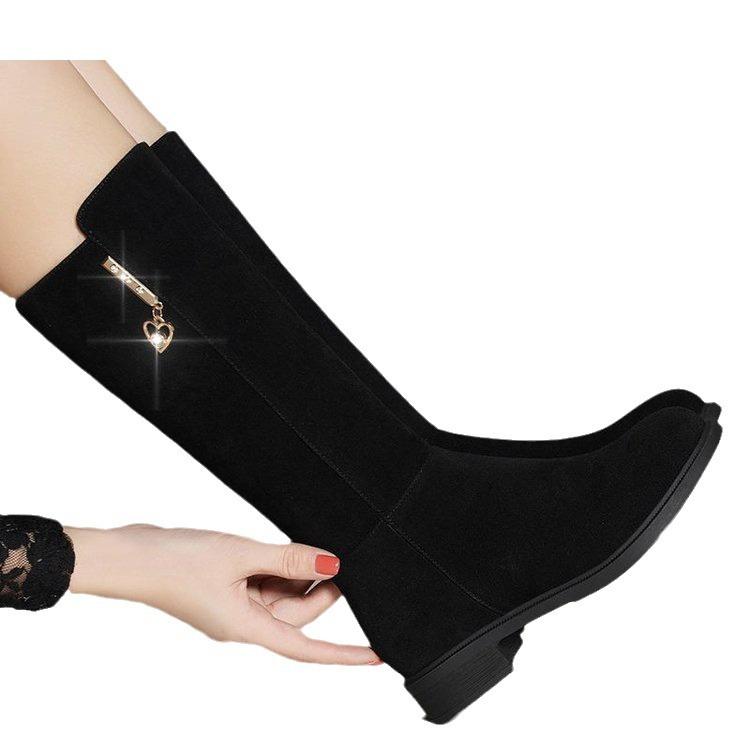 Frosted velvet medium boots for women's new autumn and winter versatile fashion thick heel boots for children's warm velvet boots for women