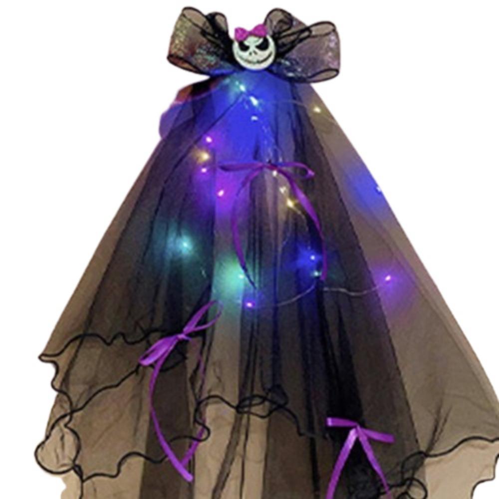 Gothic Style Luminous Head Crown Lace Veil Rose Hair Hoop Halloween Veil Headband  Holiday Decor