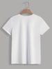 Women Spanish Letter Print Round Neck Short Sleeve Sports Casual Tee