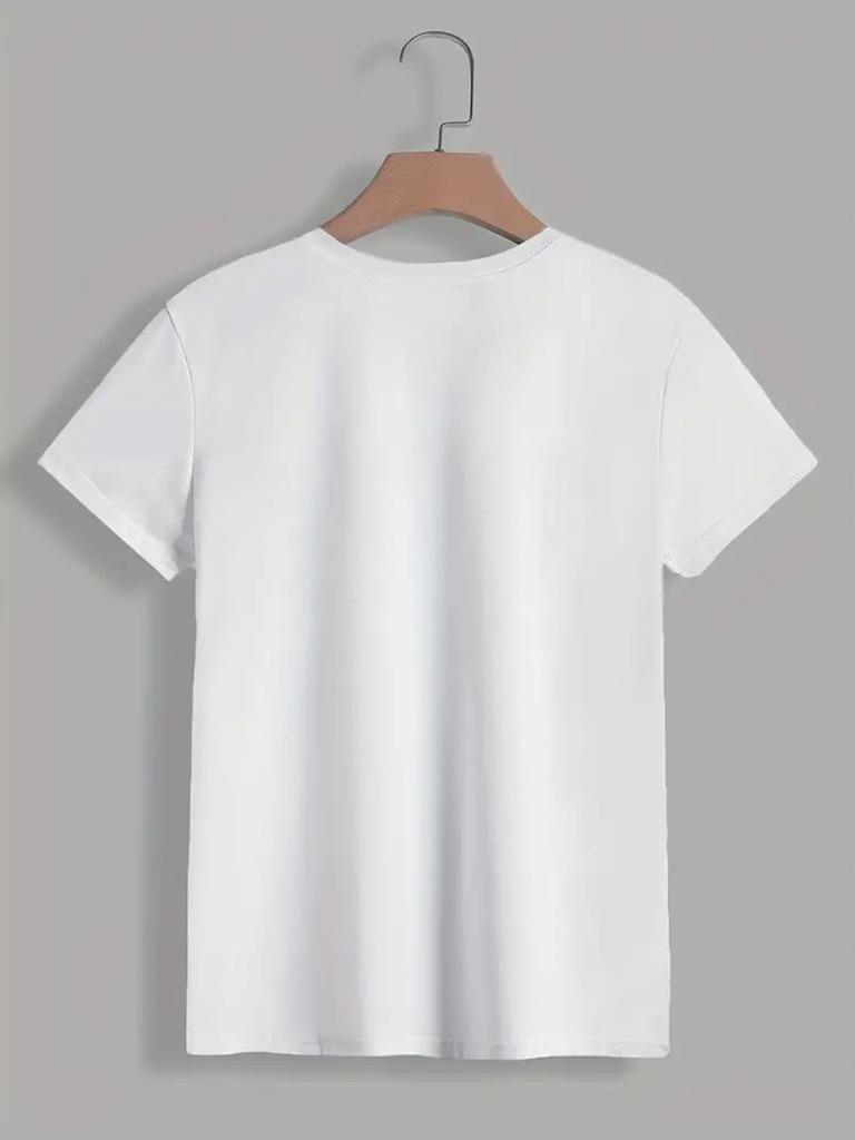 Women Spanish Letter Print Round Neck Short Sleeve Sports Casual Tee
