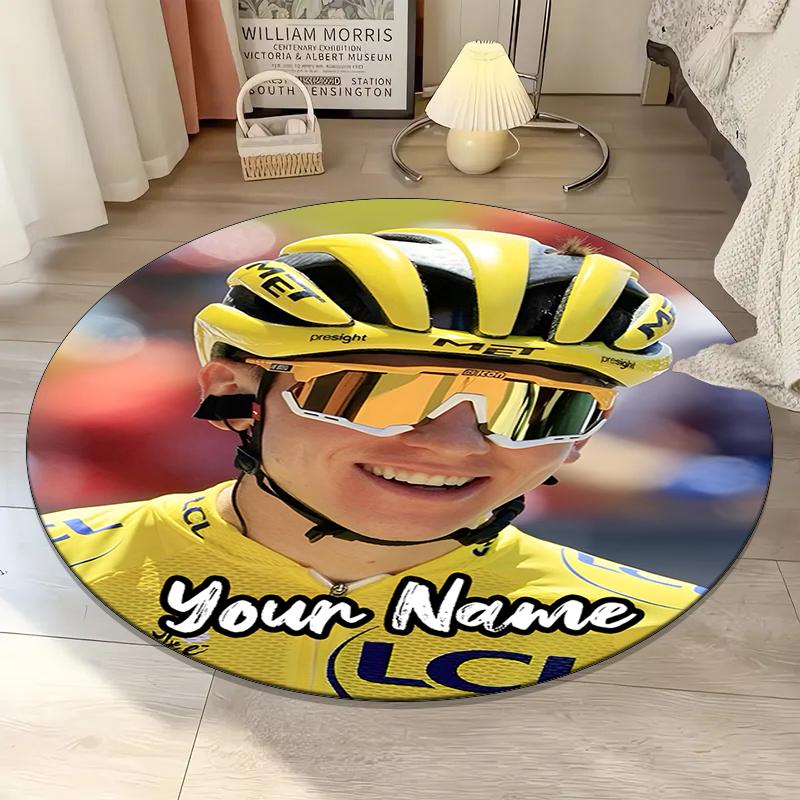 Custom Name Tadej Pogacar Printed Round Rug Carpet Chair Rug Area Rug Entryway Doormats,for Office Chair Living Room Bedroom Kitchen Room.