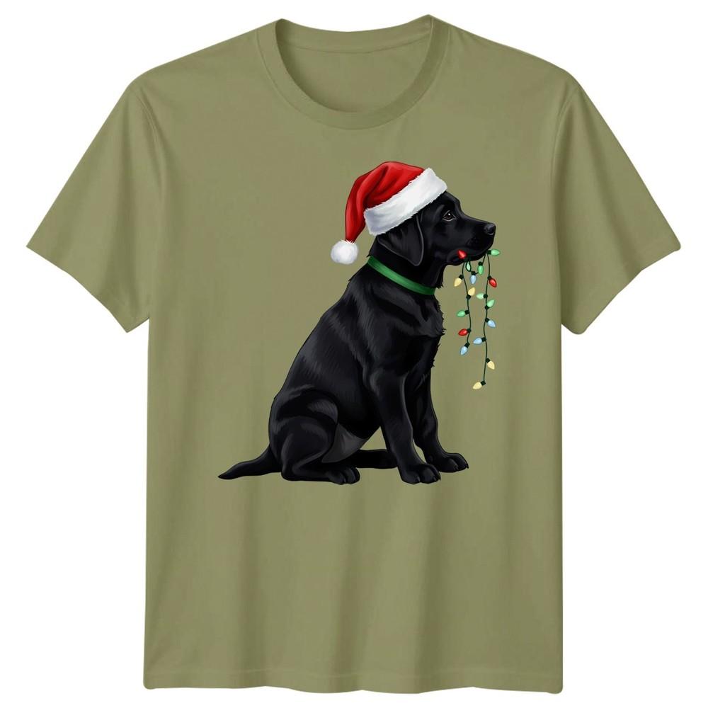 Black Labrador Dog Christmas Holidays Unisexs Unisexs Graphic Tee Santa Hat Lights