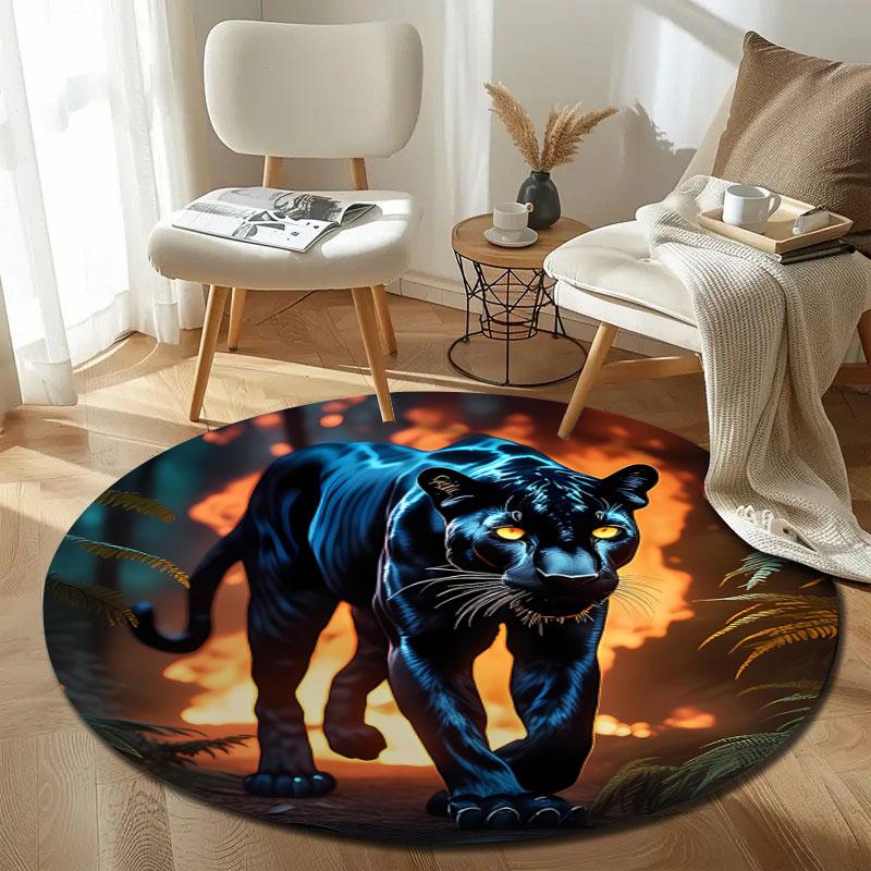 Playful Round Halloween Multicolor Floor Rug, Non-Slip Floor Mat for Living Room