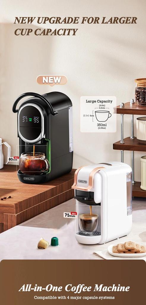 New Cafelffe MK-609S 4in1 Coffee Machine Dolce Gusto Nespresso Capsule ESE Pod Ground Coffee Coffee Cafeteria 19Bar Hot/Cold,Gift for Lover