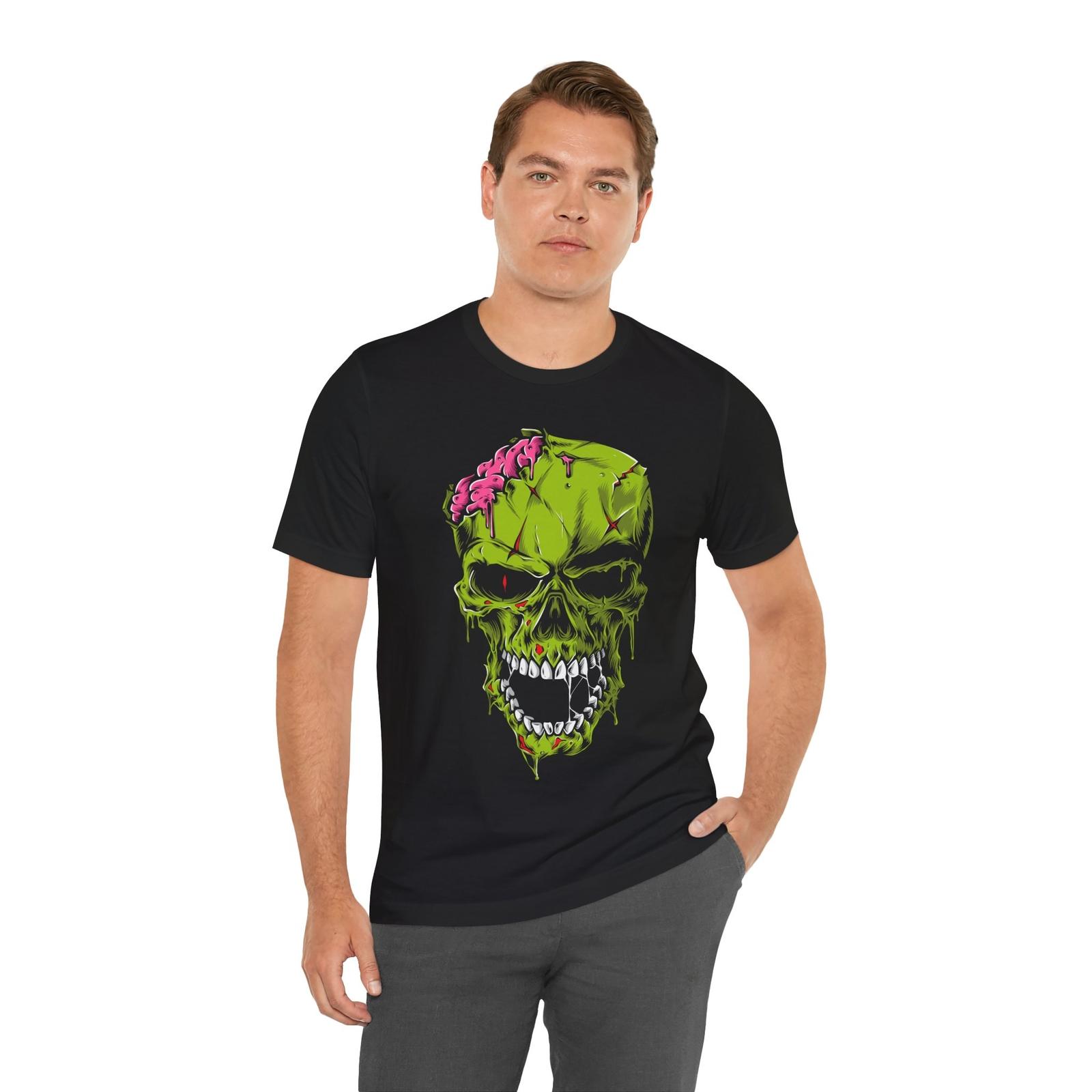 Undead Green Zombie w/ Exposed Brain Decaying Flesh Horror Halloween T-Shirt S