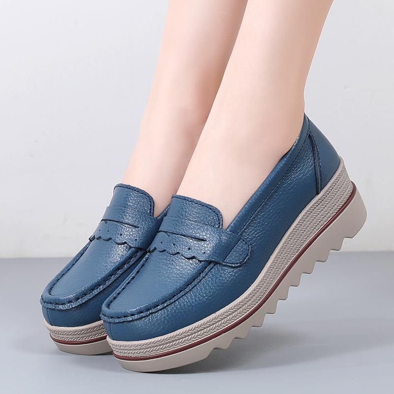 Ladies Platform Loafers Casual Elegant Black Red Grey Blue Leather Women Elevator Thick Sole Shake Shoe Plus Size