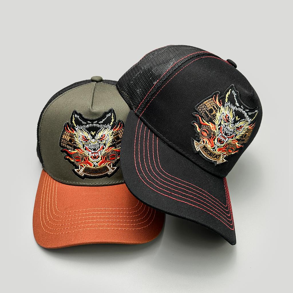 China Chic Embroidered Dragon Head Baseball Hats New Unisex Breathable Mesh Sunshade Color Block Versatile Personal Trucker Caps