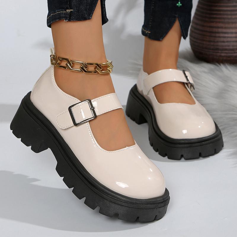 Fashion Patent Leather Thick Sole Mary Jane Shoes Women 2025 Ankle Buckle Platform Pumps Woman Round Toe High Heel Lolita Shoes Female