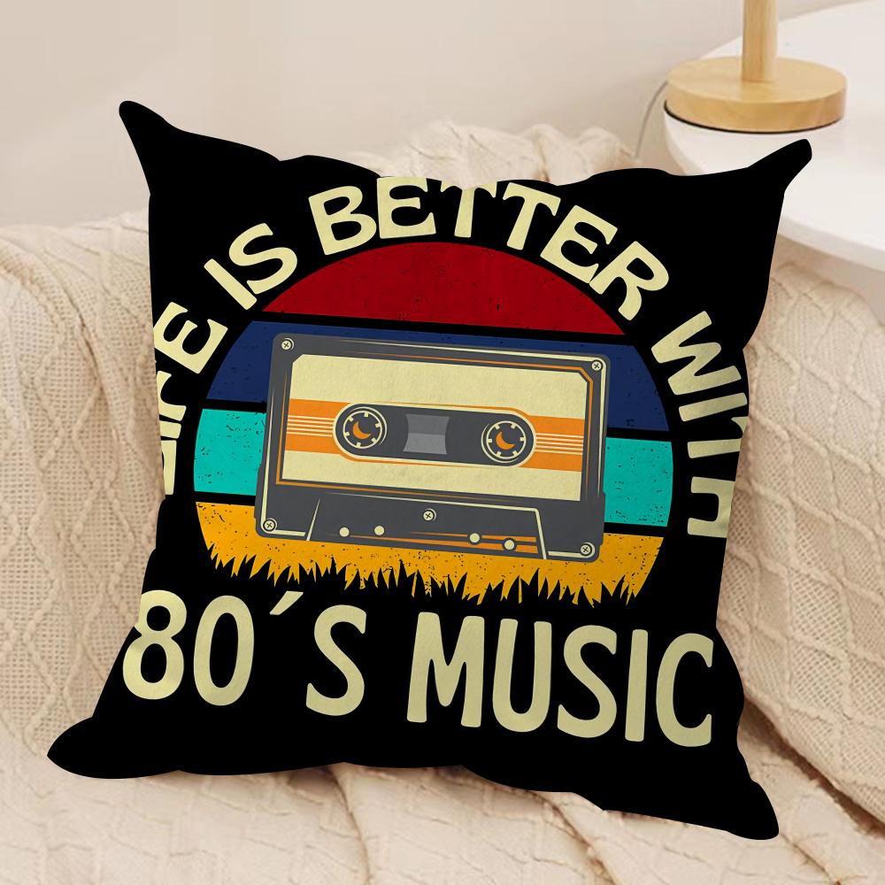 Vintage Cassette Music Tape Cushion Cover Pillowcase Ultra Soft Skin Friendly Fabric Cloud Like Comfort Concealed Zipper