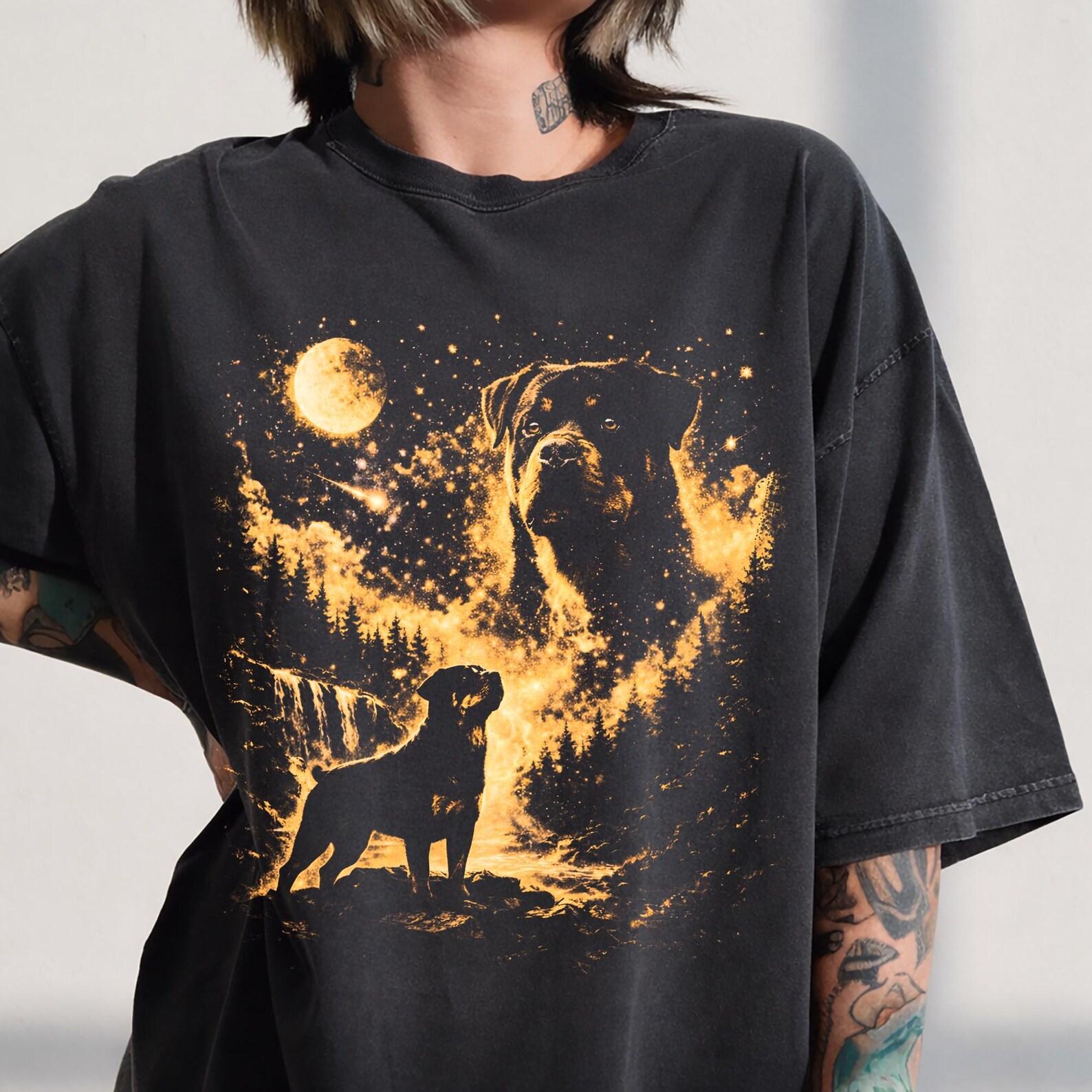 Rottweiler Howling Moon Vintage T-Shirt, 90s Retro Dog Meme Tee, Rottweiler Owner Gift 3XL