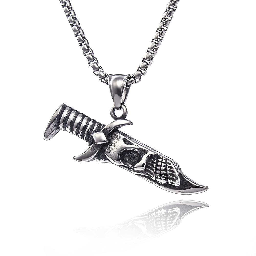Men'S Stainless Steel Jewelry Dagger Skull Necklace Pendant Titanium Steel