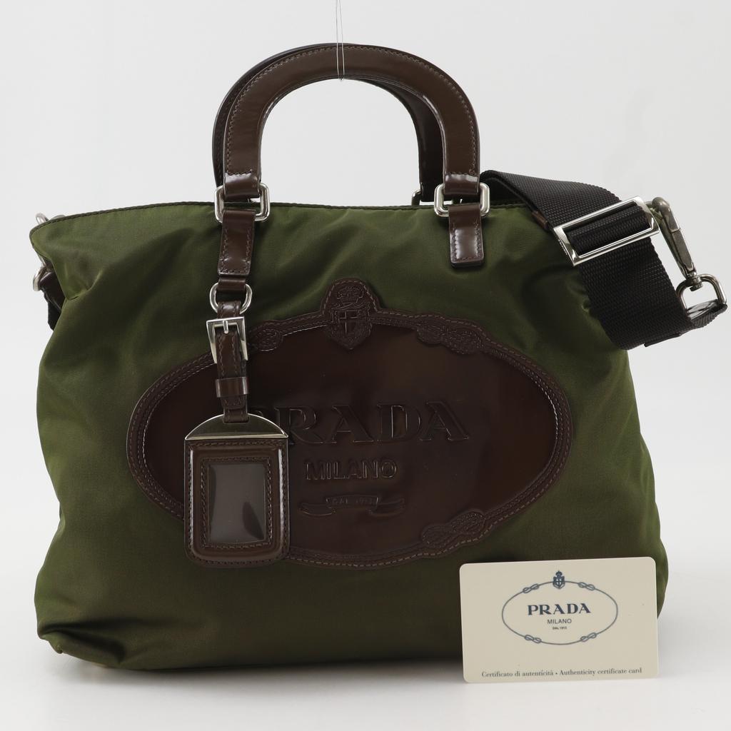Prada 2WAYShoulder Handbag BN1107 Khaki Nylon Women Used