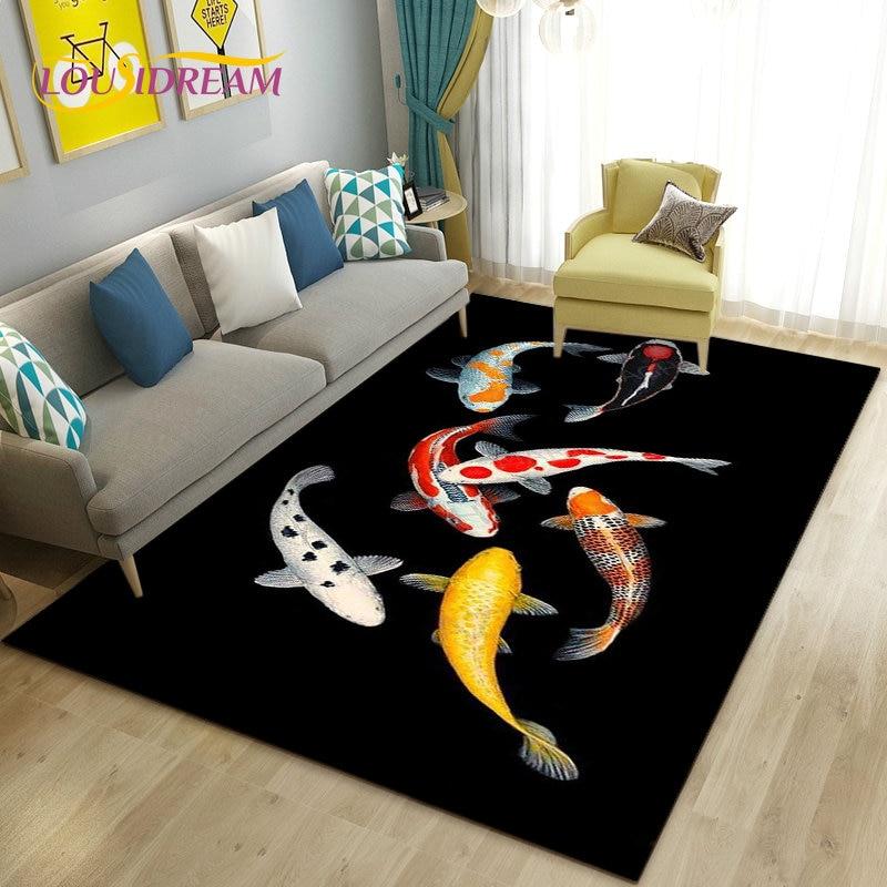 3D Fish Golden Arowana Betta Fish Area Rug,Carpet Rug for Living Room Bedroom Sofa Doormat Decor,Kid Play Non-slip Floor Mat