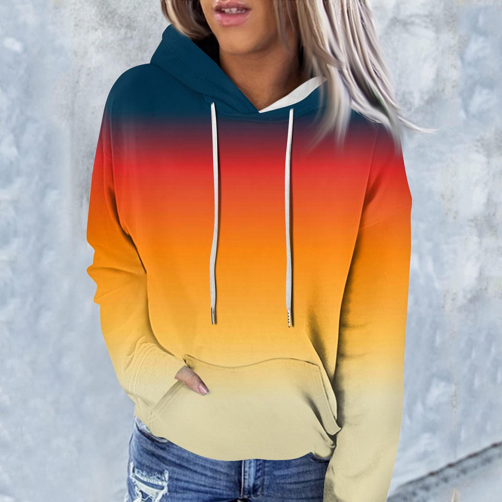 

Женская модная повседневная толстовка с капюшоном и градиентным принтом с длинным рукавом XXXL оранжевый