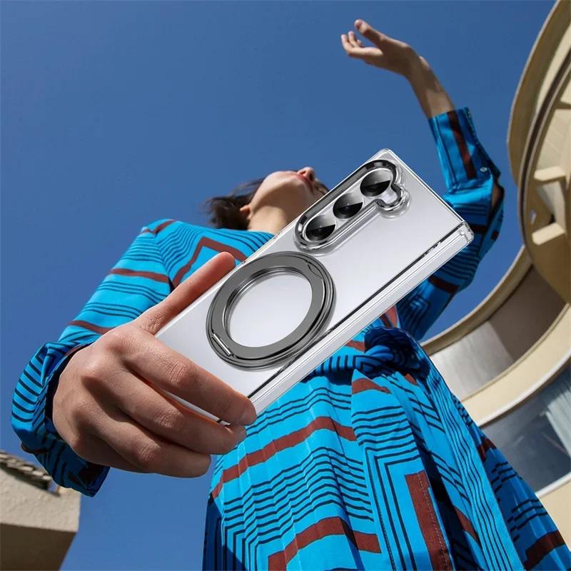 360°Rotating Magnetic Holder Phone Case for Samsung Galaxy Z Fold 7 6 5 4 3 Screen Protector Magsafe Wireless Charging Cover