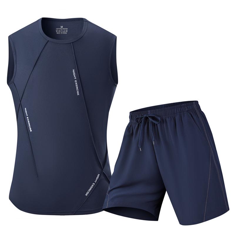 Men's Summer Ice-Cooling Sports Set: Short-Sleeved T-shirt & Sleeveless Vest with Shorts