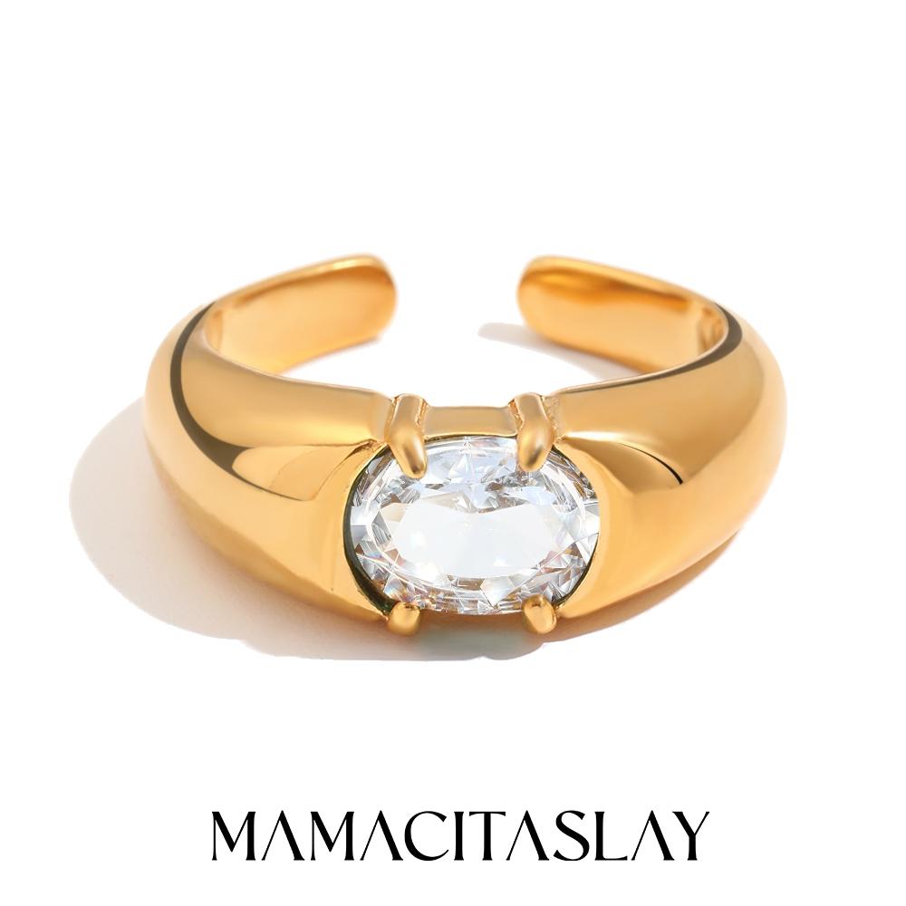 

MamacitaSlay 316L Stainless Steel Vintage Oval Colorful Zircon Open Ring 18K Gold Plated Waterproof Jewelry For Women Gift resizable