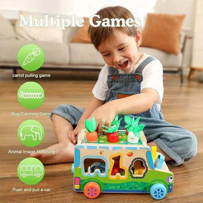 Wooden Early Childhood Education Fishing And Carrot Shape Matching Game Multifunctional Trailer Children's Educational Toys