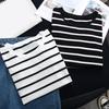 Blouse Femme Col Rond Manches Longues Coupe Ample Automne Hiver Style Coréen Impression Rayures T-shirt Streetwear