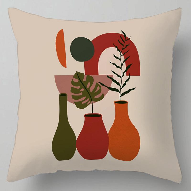 Geometric Abstract Floral Pattern Throw Pillow Cover With Short Plush Print For Living Room Sofa Decoration Cushion Cover