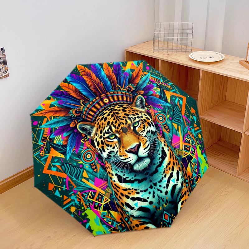 

1 PC Automatic Folding Umbrella - Tribal style tiger Pattern, Portable & Foldable Design with 8 Ribs, Christmas Birthday Gifts