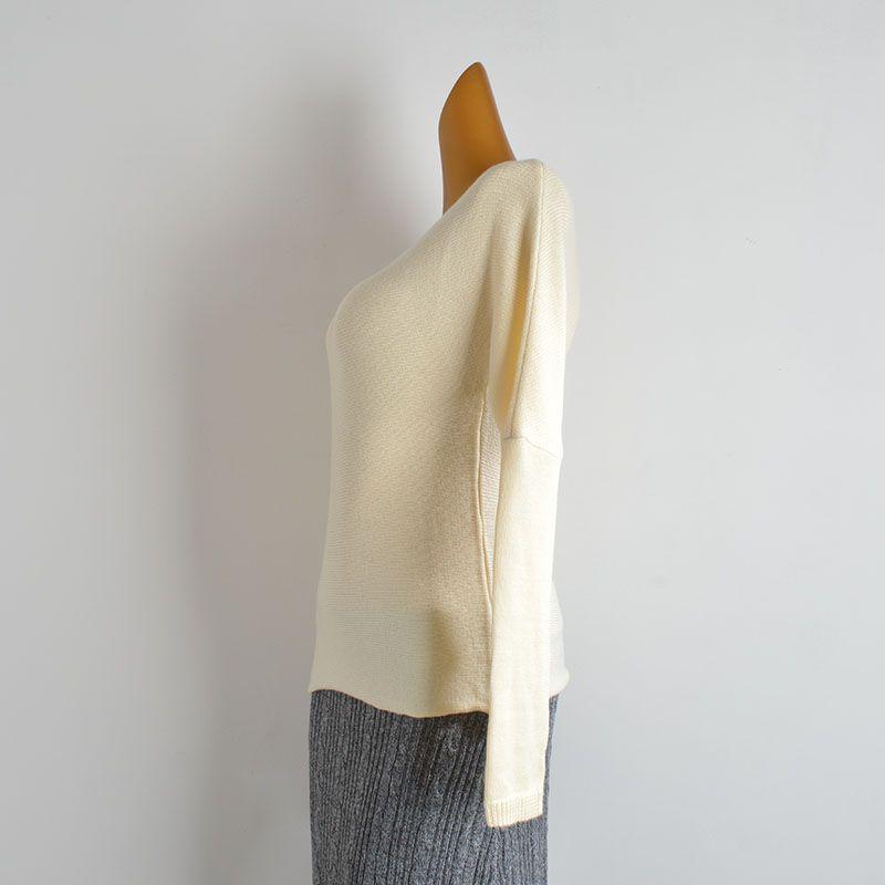New Arrival Pure Color off-Neck Pullover Soft Glutinous Knitwear Women's Clothing Spring & Fall Loose Slim Looking Oblique Shoulder Long Sleeves Tops