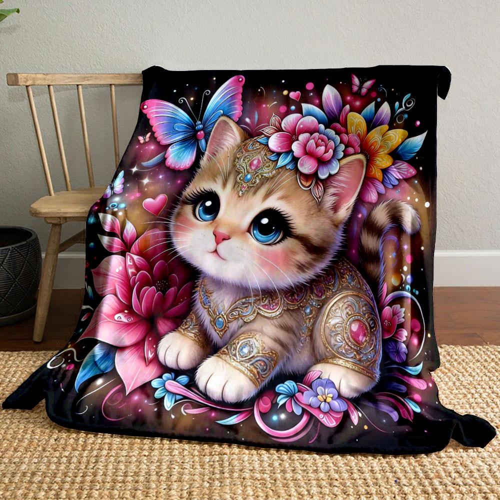 1PC Animals in Dreamy and Vibrant Flowers Printed Blanket, All-Season Multi-Use for Nap Camping, Travel, Car, Sofa Luxury Gift