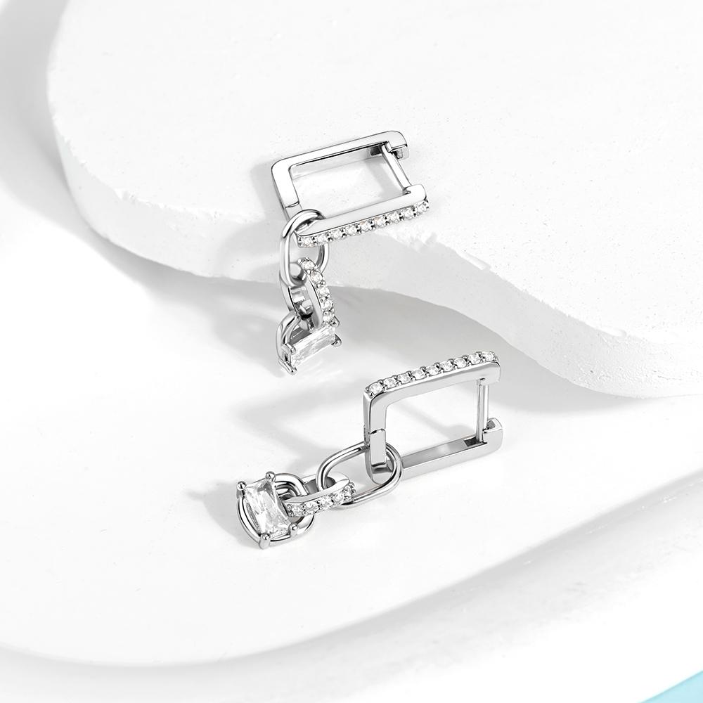 New In Earrings 925 Silver White Zircon Rose Gold Square Earrings Jewelry Women Hoops Woman Trend Designer