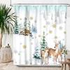 Red Christmas Shower Curtains,Winter Snowflake Xmas Green Pine Trees Branches Snow Scene Happy New Year Waterproof Fabric