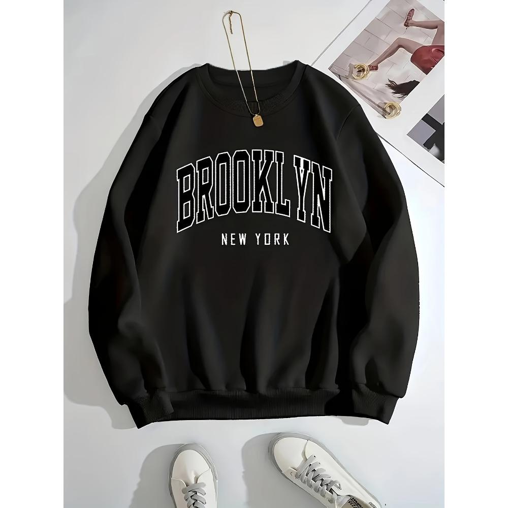 

Women s Casual BROOKLYN Print Pullover Sweatshirt Geometric Design Long Sleeve Round Neck Machine Washable Regular Fit for Autum XL