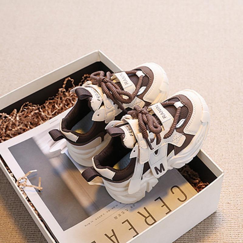 Boys' Dad Shoes Girls' Casual Shoes Children's Handsome Color-blocked Running Shoes Leather Sneakers