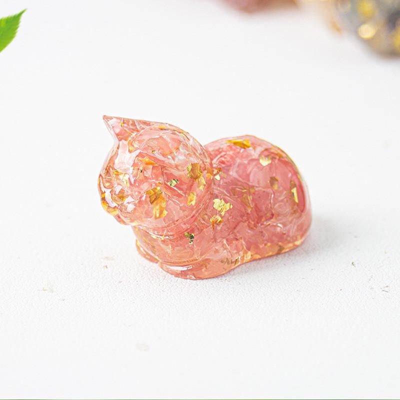 Cute Cat Resin Art Figurine With Crystals For Home Office Decor Gift For Kids
