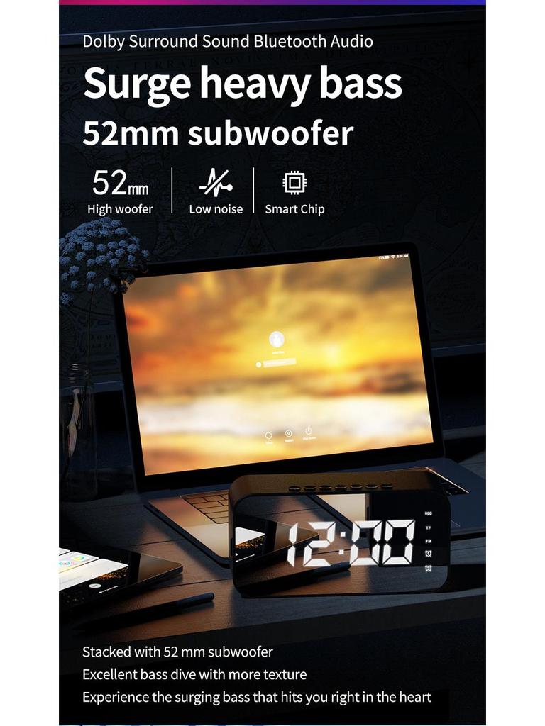 Głośnik Bluetooth S15 Budzik z Długą Żywotnością Baterii, Jakość Dźwięku Hi-Fi, Karta TF i Radio