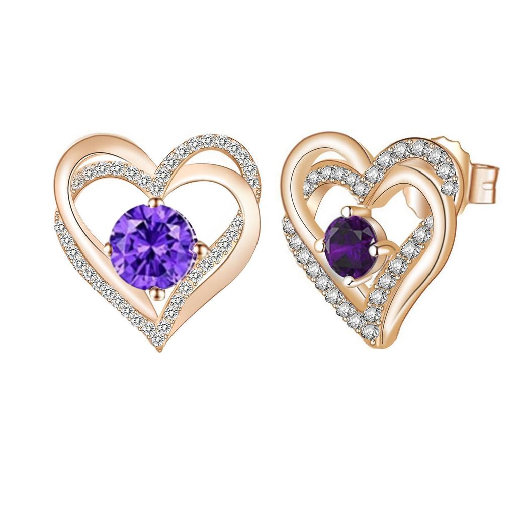 Multicolor Birthstone Ear Studs Heart Stud Earrings Birthday Gift For Women & Gi