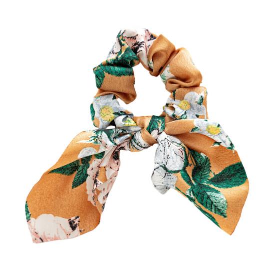 Hair Tie Floral Print Bunny Ear Design Hair Rope High Elasticity No Damage Bun Half-Tied Hairstyles Ponytail Holder Hair Accessory