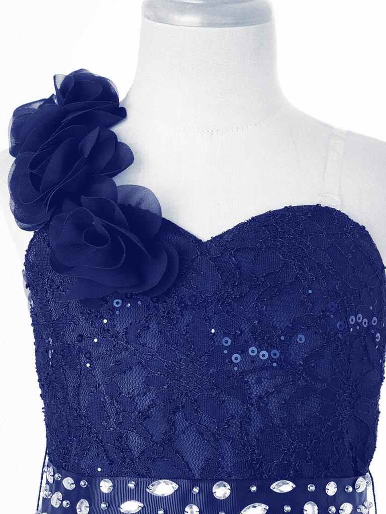 Vestito da Festa con Applicazione Brillante di Perline per Ragazze Tuta con Pizzo e Paillettes Romper con Sovrapposizione in Chiffon Vestito per Compleanno e Ballo di Fine Anno