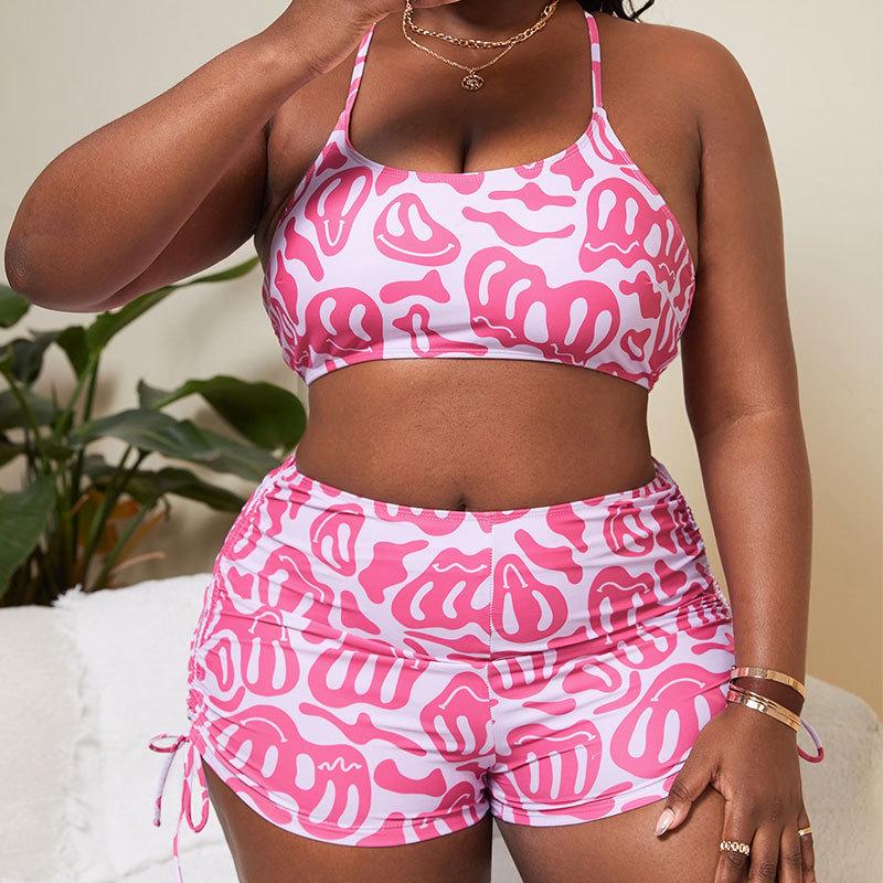 

Бикини 2024: Новый европейский и американский принт Бандо Плюс Сайз Пляжный купальник 2XL